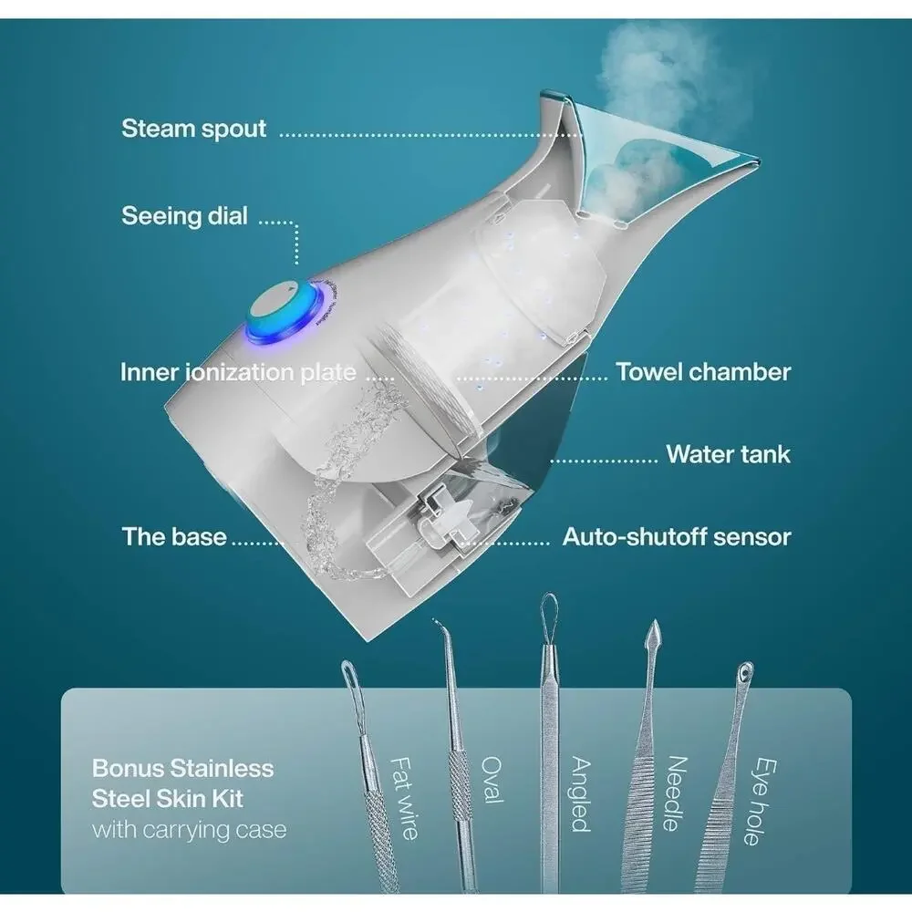 Facial Steamer with Temp Control and 4 PC Skin Toolkit